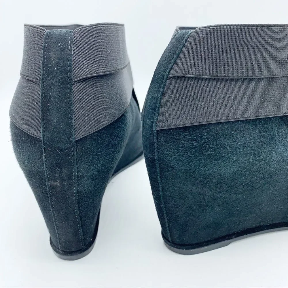 Stuart Weitzman Be Happy Black Suede Hidden Wedge Booties‎ Criss-cross Elastic - Picture 9 of 16